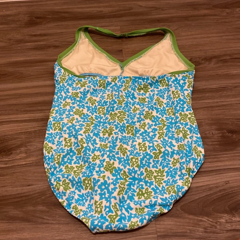 Lands End one-piece halter neck in blue‎ and green design